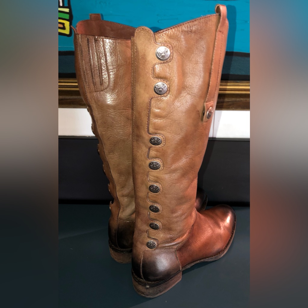 Sam Edelman Phallon Whiskey Brown Leather Boots With Silver Snap Accents